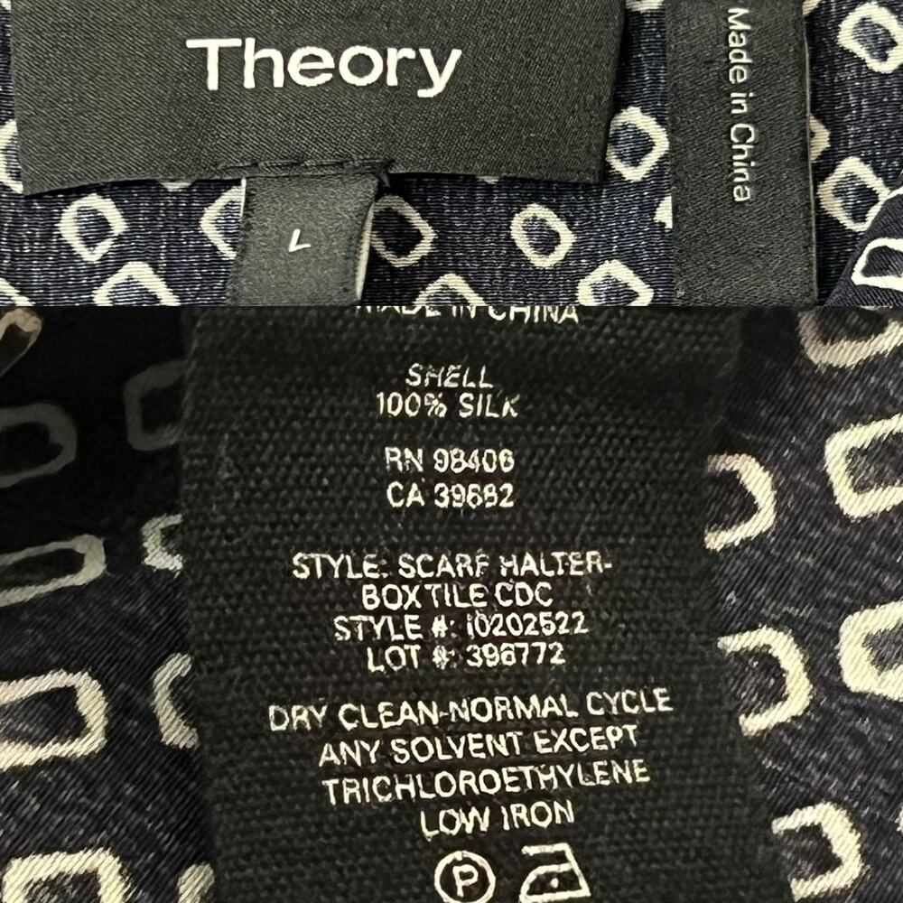 Theory x Neiman Marcus Silk Scarf Halter Top Navy Box Tile Print size Large - Picture 12 of 13